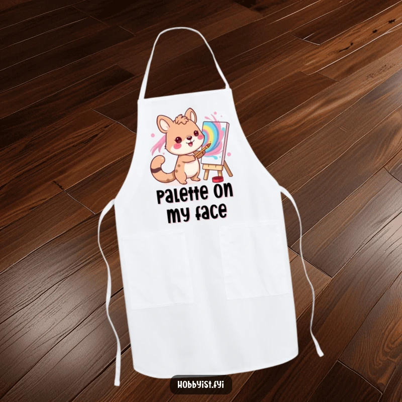 Funny Artist Animal Apron: A cheerful animal artist painting a vibrant picture, designed for a fun and functional creative experience.