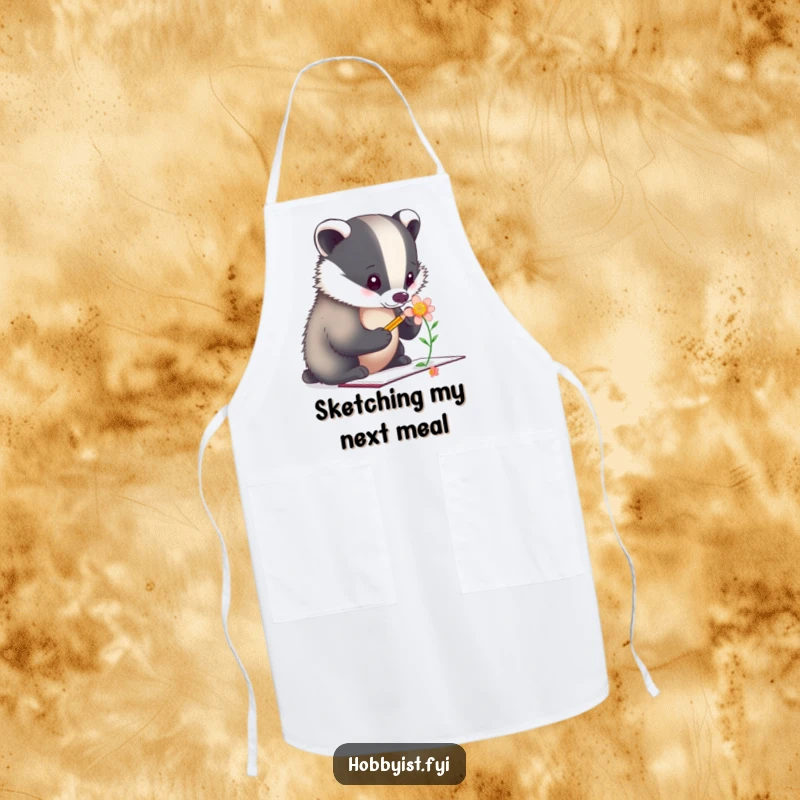 Funny Apron: A dedicated badger artist is shown sketching a flower, making it a functional and artistic addition to any studio.