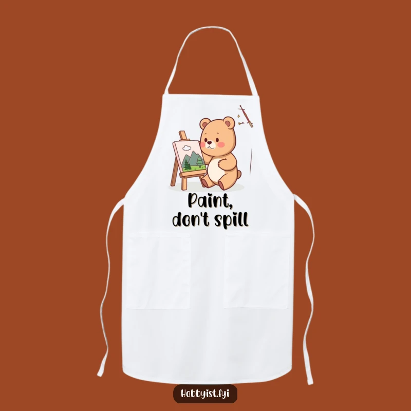Funny Bear Artist Apron: Cute Painter Bear Protecting Clothes, Perfect Kitchen Gift