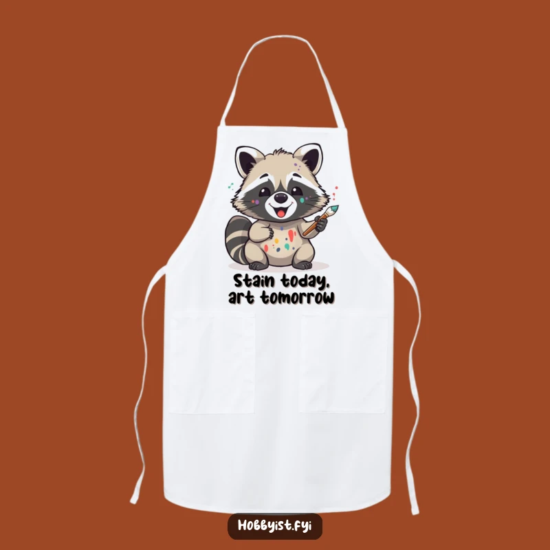 Funny Raccoon Chef Apron - Delighted Painter Critter, Messy Kitchen Fun, Artist Gift