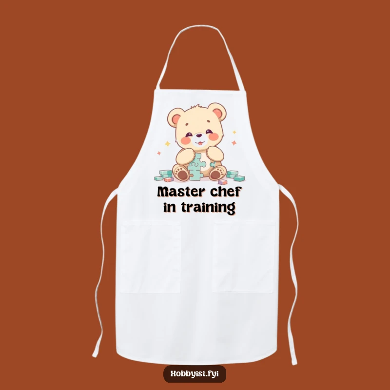 Funny Bear Cub Puzzle Master Apron - Kitchen Whimsy Character Chef Gear
