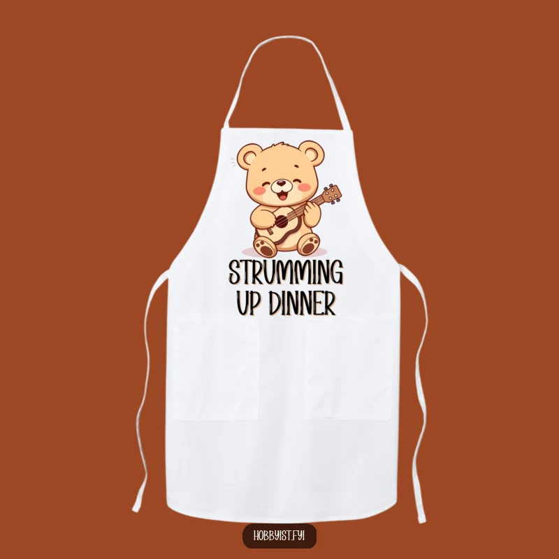 Funny Bear Cub Ukulele Apron - Playful Kitchen Wear for Budding Musicians