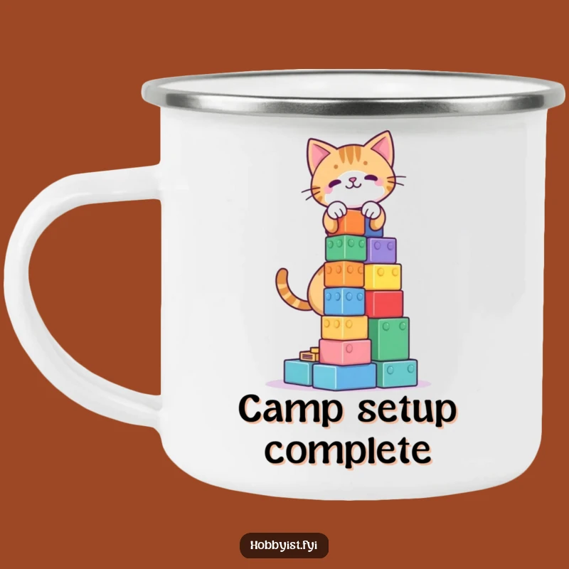 Funny Cat Blocks Tower Camping Mug: Build Fun Adventures