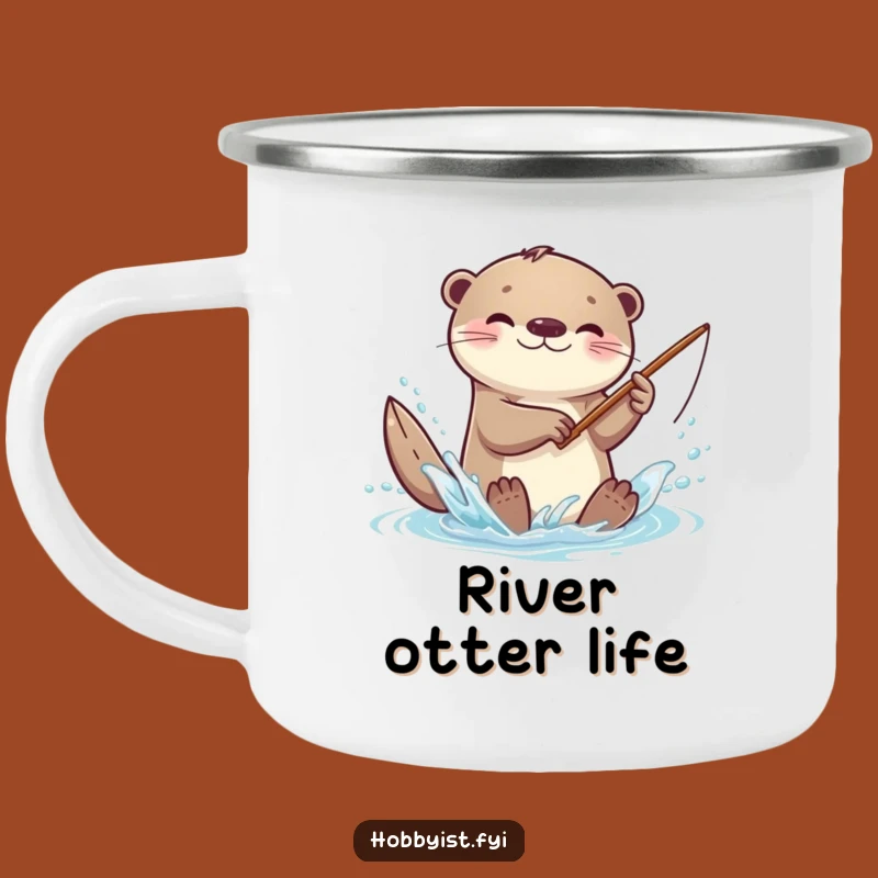 Funny Kawaii Otter Camping Mug: Playful Splash, Tiny Rod, Adventure Gift