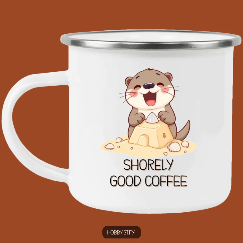 Funny Otter Sandcastle Camping Mug: Excited Otter Beach Fun, Perfect Gift