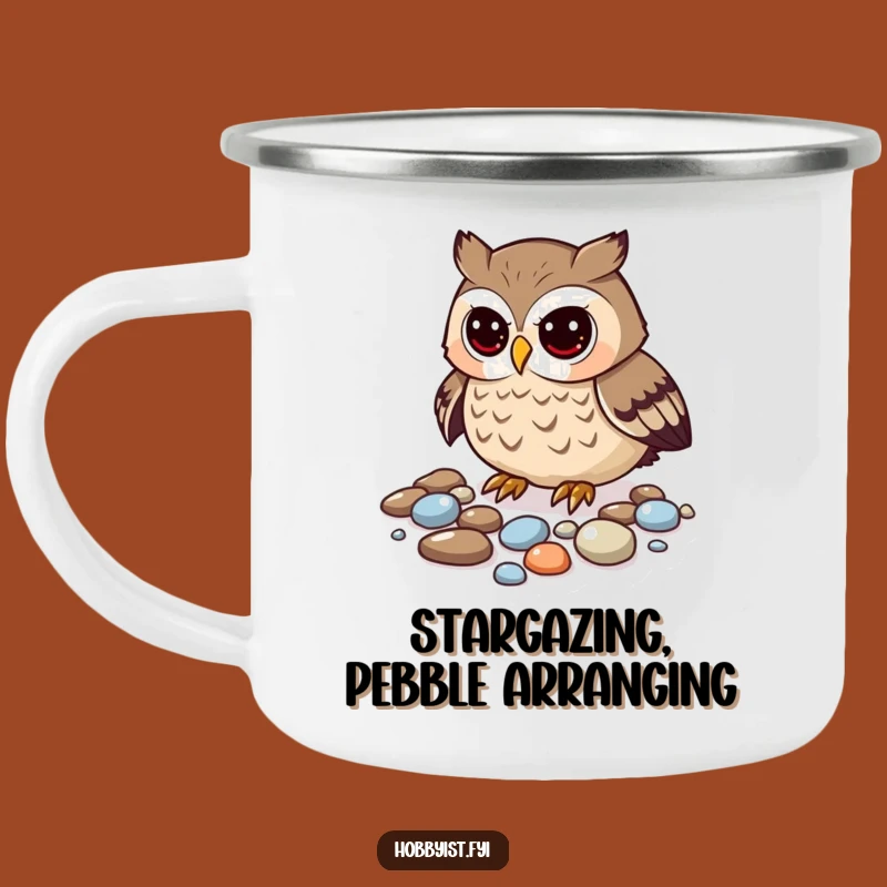 Funny Curious Owl Pebble Camping Mug - Adventure-Ready Collector's Drinkware