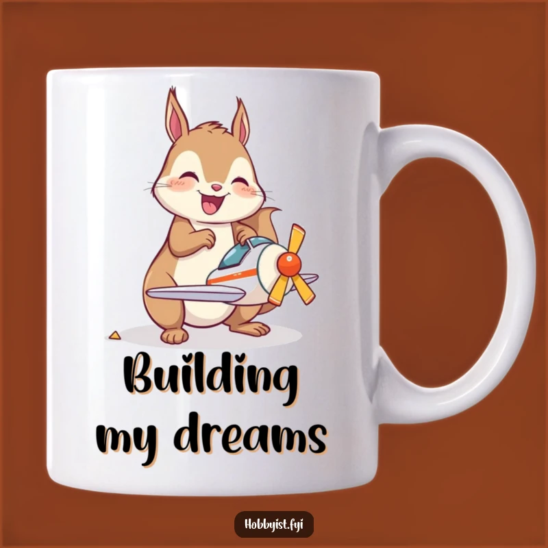 Funny Kawaii Squirrel Airplane Mug: Joyful Builder, Perfect Funny Gift for Hobbyists