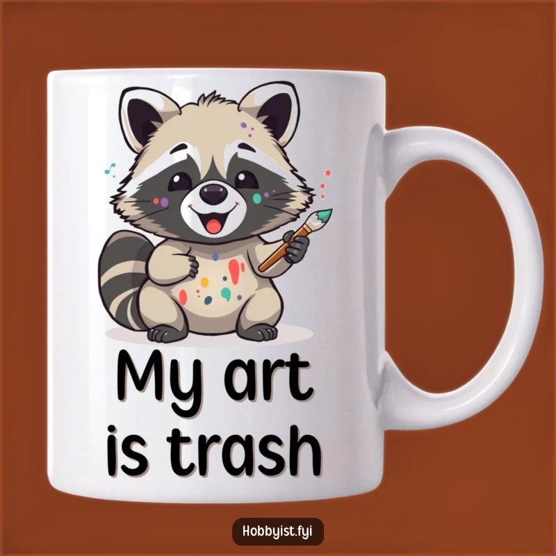 Funny Artist Raccoon Mug Gift - Delighted Painter Critter Holding Brush, Creative Fun