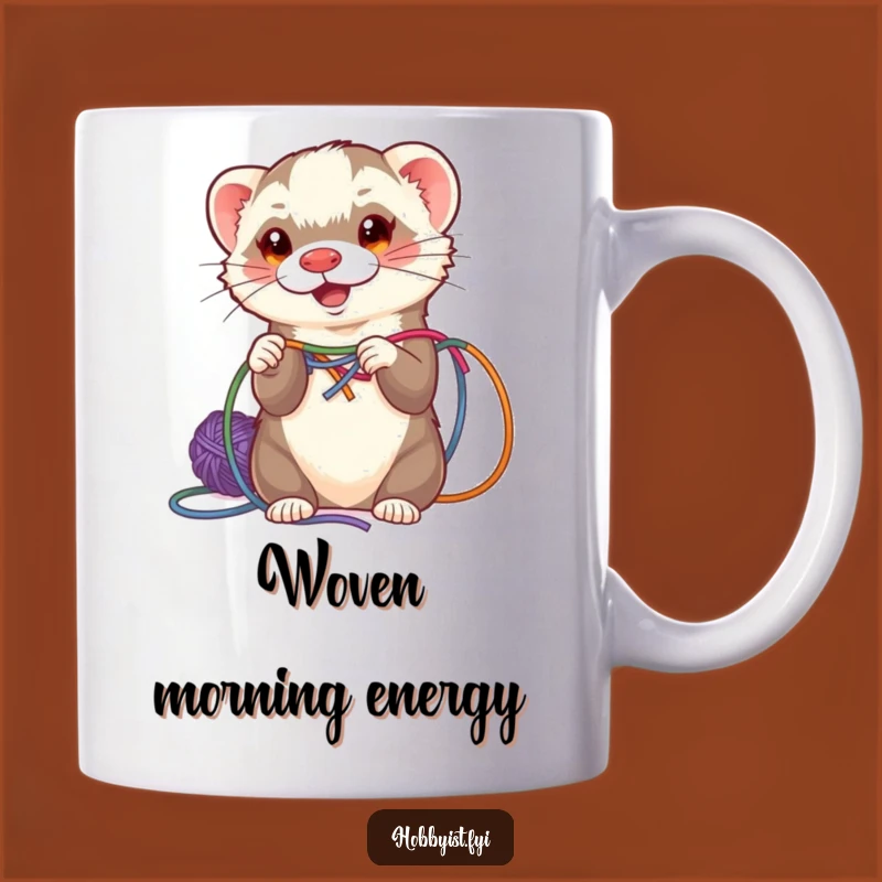 Funny Ferret Weaving Yarn Mug - Crafty Pet Gift for Enthusiastic Artisans
