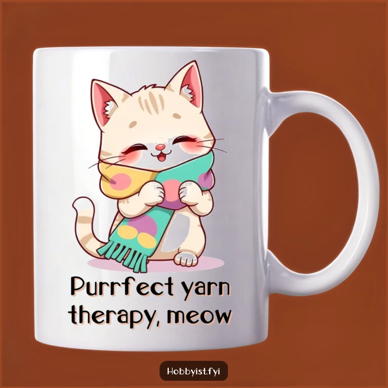 Funny Giggling Cat Knitting Scarf Mug - Perfect Hobby Gift for Crafters