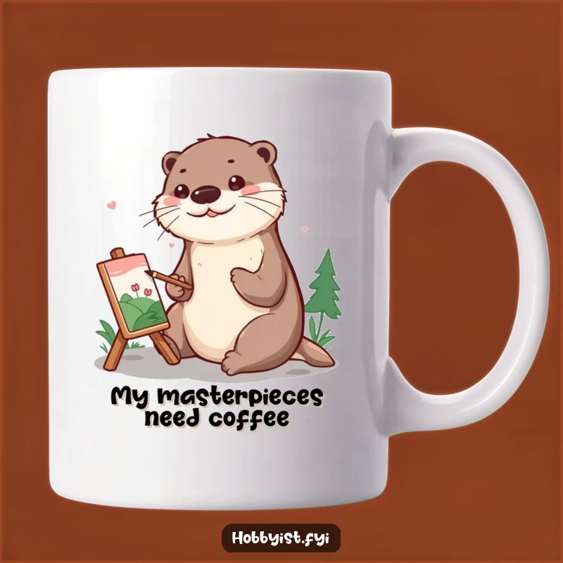 Funny Otter Painting Mug: A Cheerful Artist Otter Making Tiny Landscapes, Perfect Gift