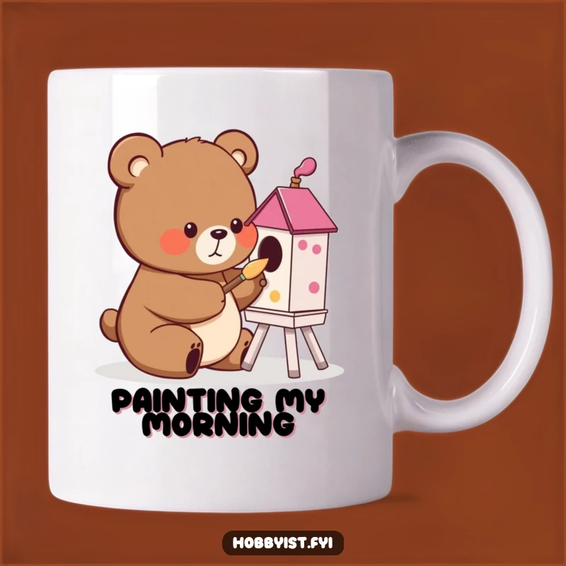 Funny Bear Painting Mug: Cute & Cheerful Birdhouse Art for Coffee Lovers