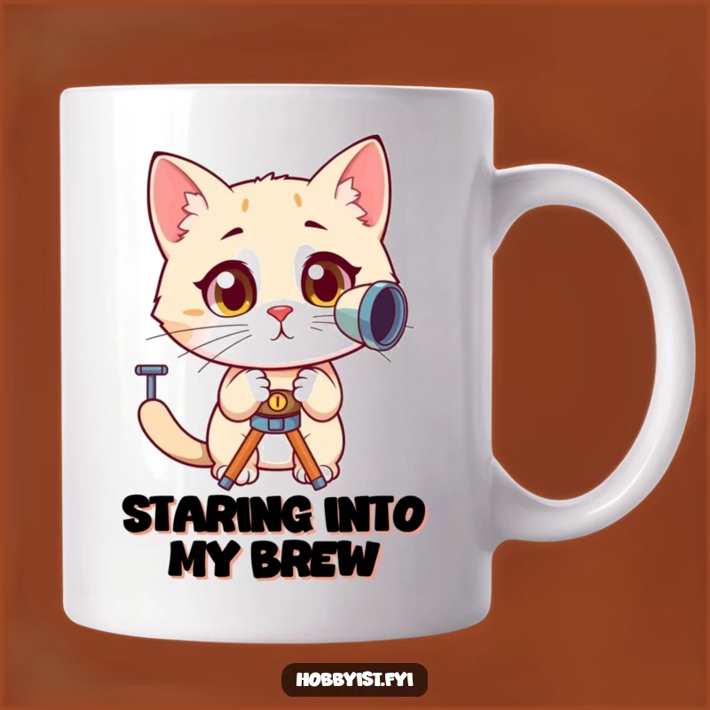 Funny Cat Telescope Mug: Curious Kitty Exploring Stars, Perfect Gift for Space Lovers