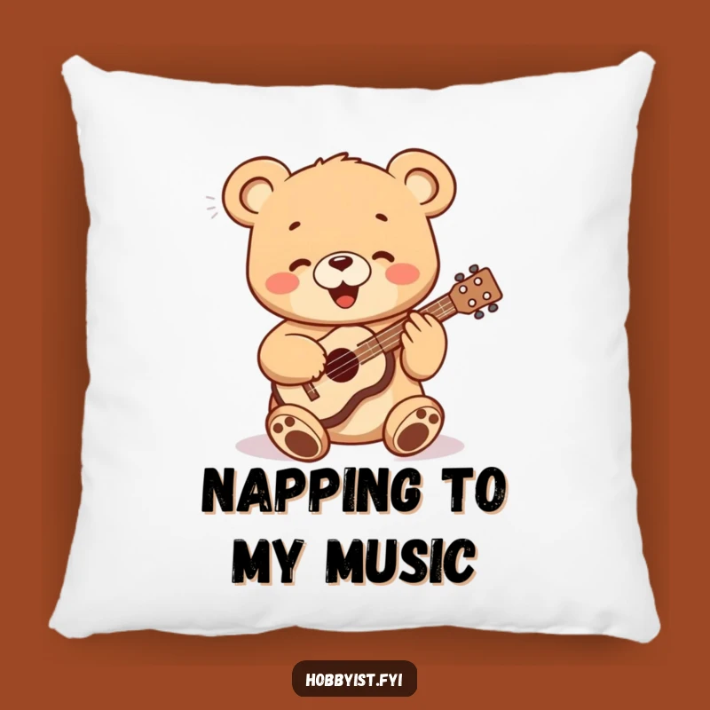 Funny Bear Cub Ukulele Pillow - Cute Cushion for Music-Loving Homes