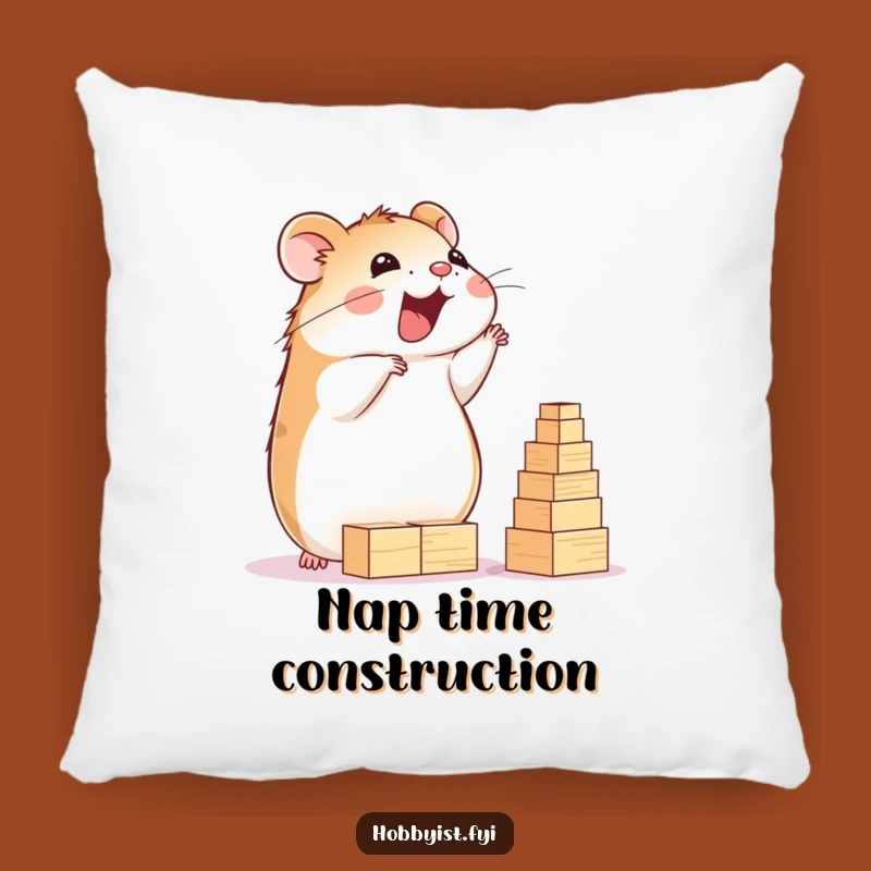 Funny Hamster Builder Pillow: Snuggle Up with Construction Humor, Perfect Gift!