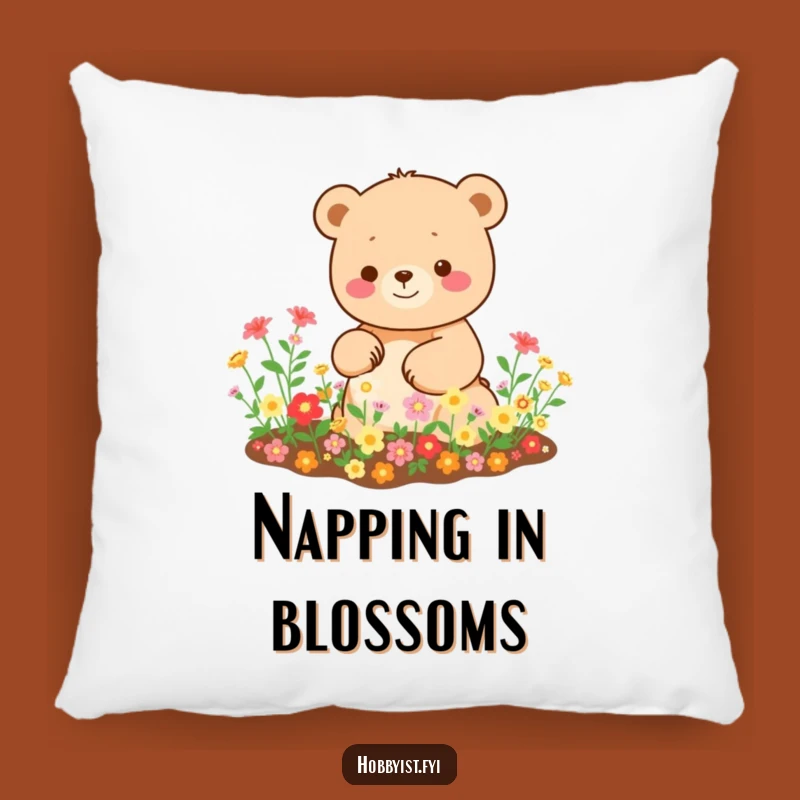 Funny Kawaii Bear Pillow: Happy Gardener Comfort, Blooming Decor Gift