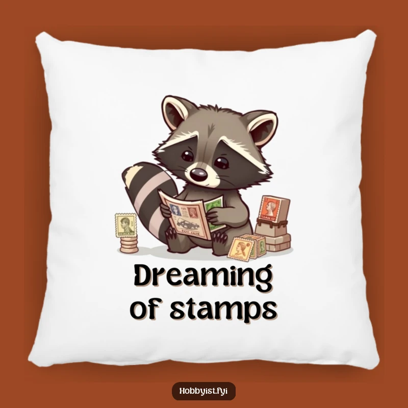 Funny Raccoon Stamp Pillow - Cozy Cushion for Collector's Comfort
