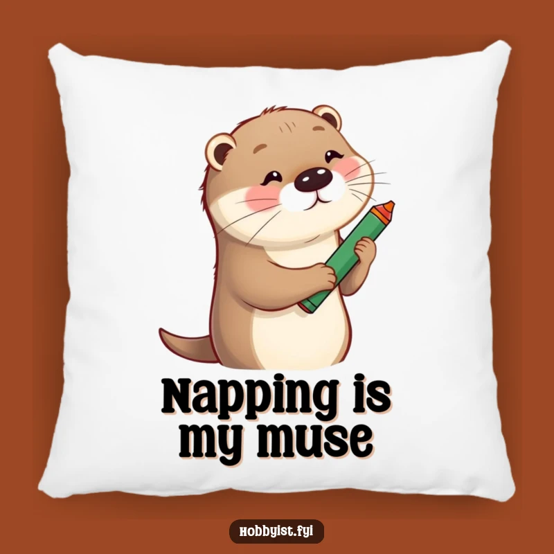 Funny Otter Sketching Pillow: Cozy Comfort with a Playful Artist Otter, Home Decor Gift