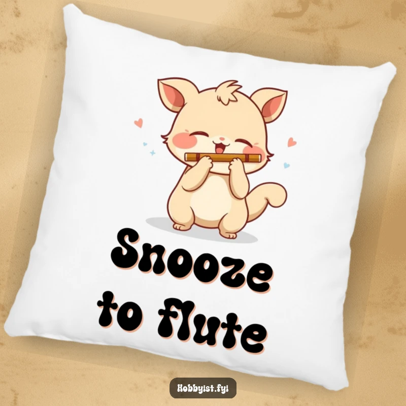 Funny Pillow: A playful creature with a wagging tail plays a miniature flute, a soft and humorous addition to any room.