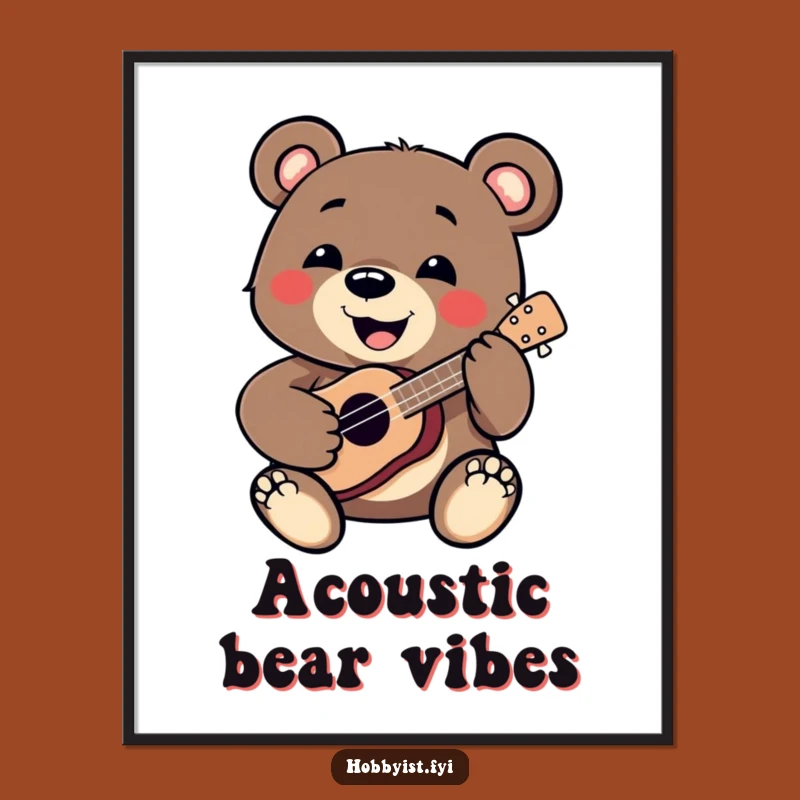 Funny Bear Ukulele Digital Art Print: Instant Music and Humor for Your Walls, Great Gift!