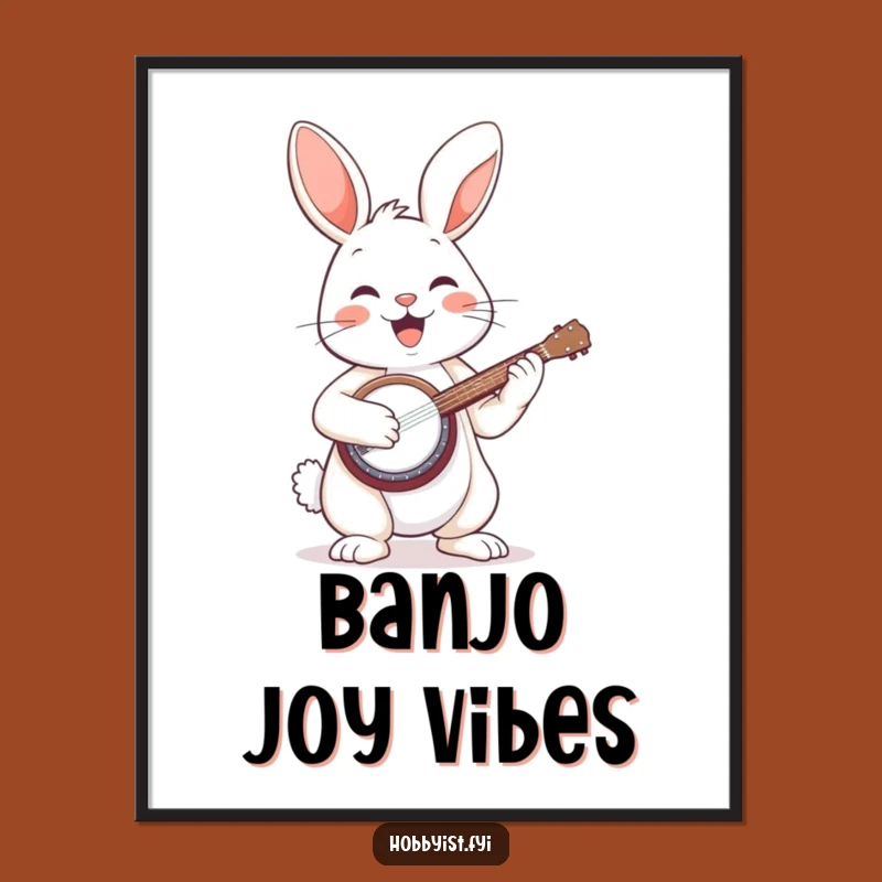 Funny Bunny Banjo Digital Art: Enthusiastic Musical Vibes for Your Space