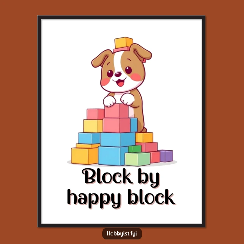 Funny Dog Blocks Digital Art: Playful Pup Art, Instant Creative Gift
