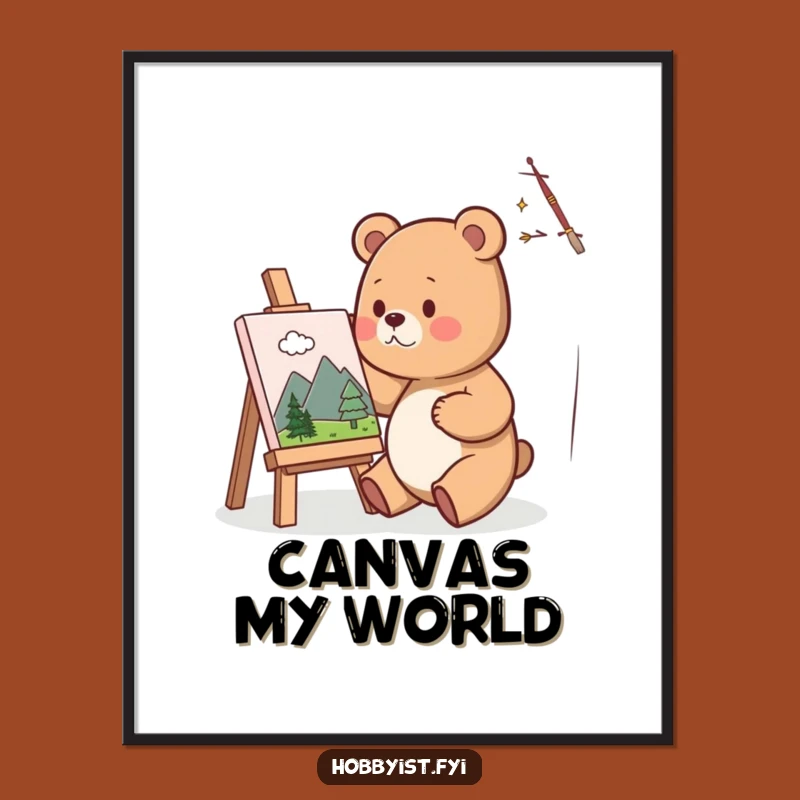 Funny Bear Artist Digital Print: Cute Painter Bear's Miniature Masterpiece, Gift