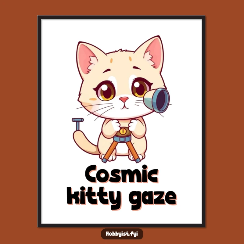 Funny Cat Telescope Digital Art: Curious Kitty Art, Instant Space Gift