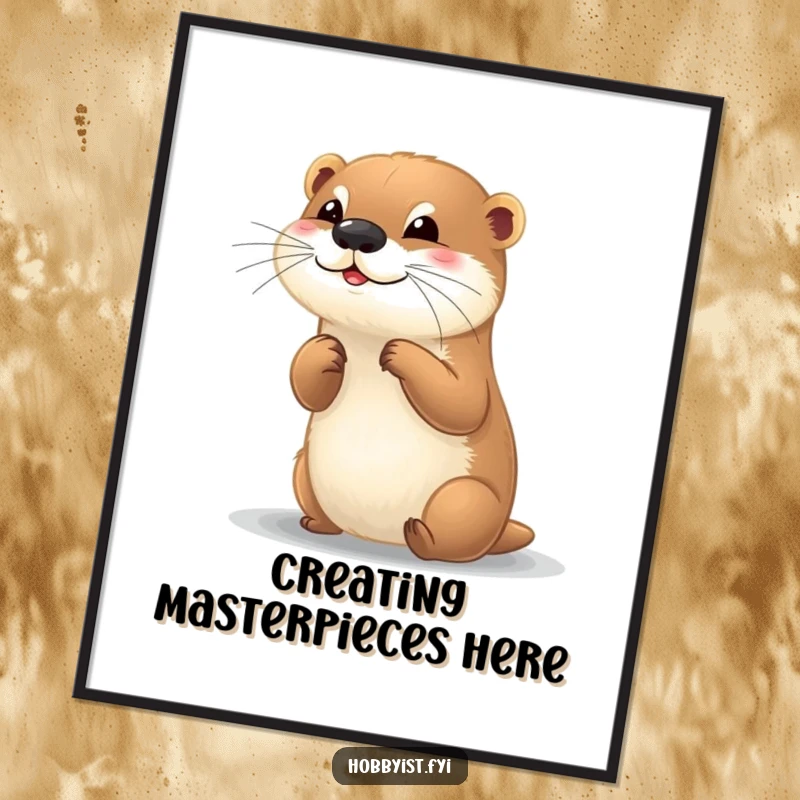 Funny digital art print of a playful otter creating a small, colorful picture, full of artistic charm.