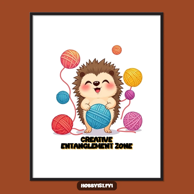 Funny Hedgehog Juggling Digital Print: Giggling Yarn Art, Playful Decor, Instant Download Gift