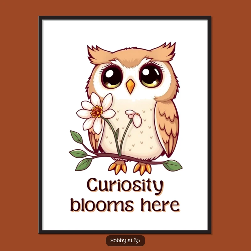 Funny Kawaii Owl Digital Art: Enchanting Eyes, Nature's Beauty Decor Gift