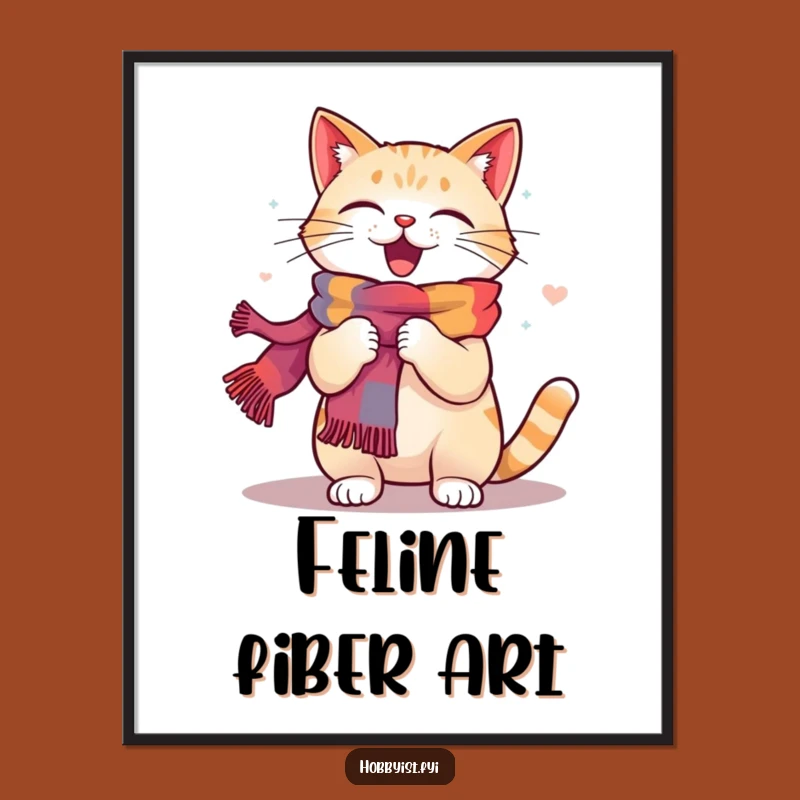 Funny Cat Knitting Digital Art: Instant Whimsy for Your Walls
