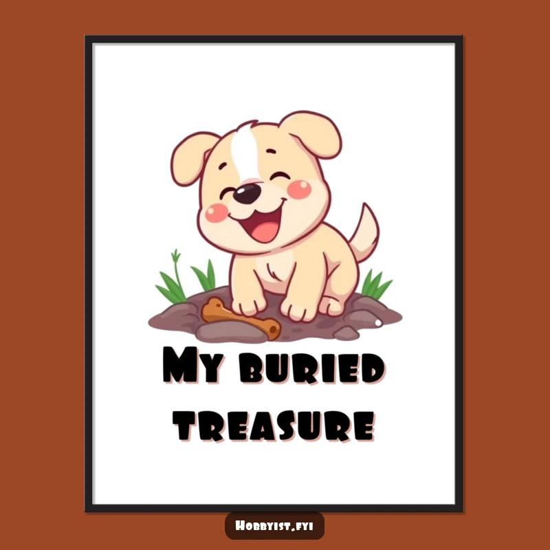 Funny Dog Digging Digital Art Print - Happy Pup, Instant Pet Decor, Humorous Gift