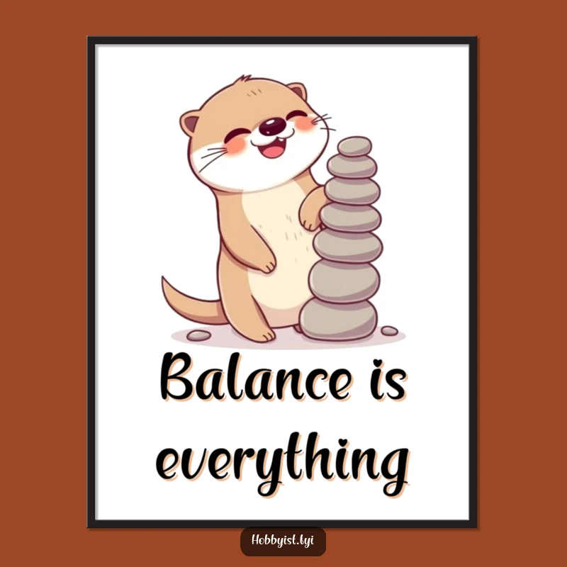 Funny Kawaii Otter Digital Art: Giggling Balance, Playful Decor