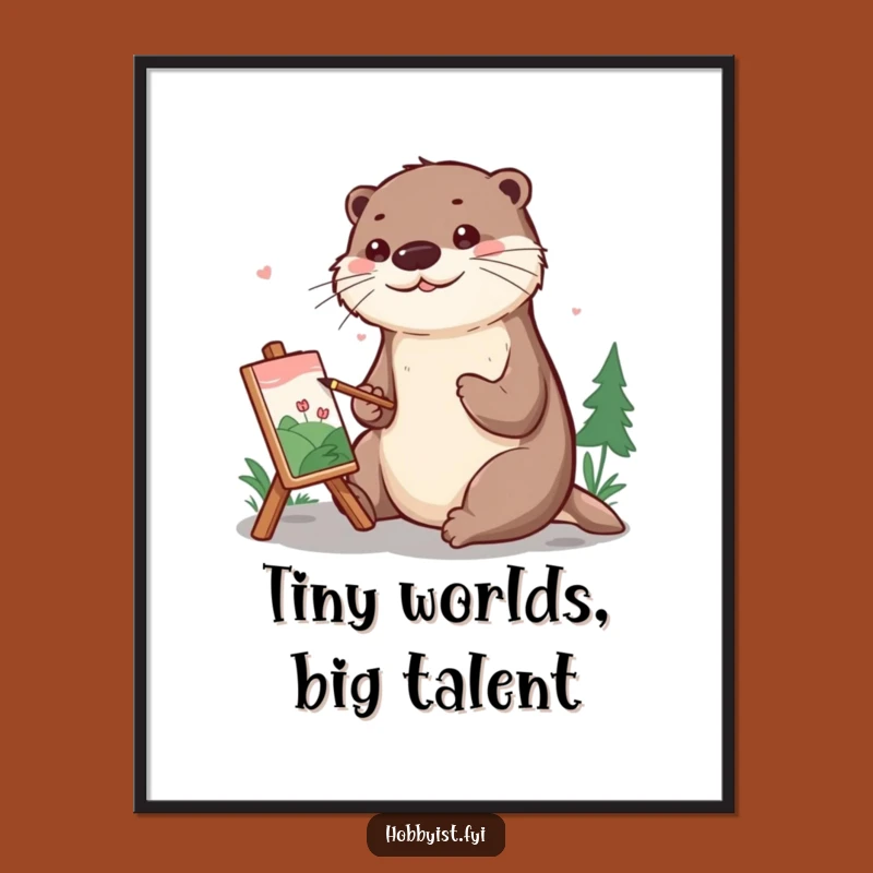Funny Otter Painting Digital Print: Cheerful Artist Otter Creating Art, Instant Download Gift