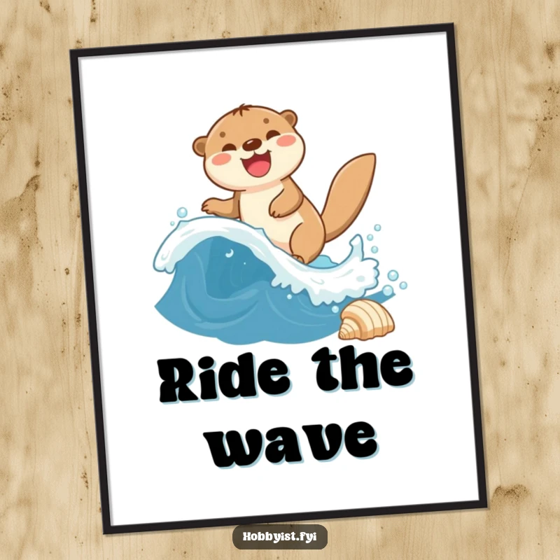 Funny Otter Wave Joy Digital Art Print shows a giggling otter riding a seashell-bound wave, bringing instant aquatic cheer.