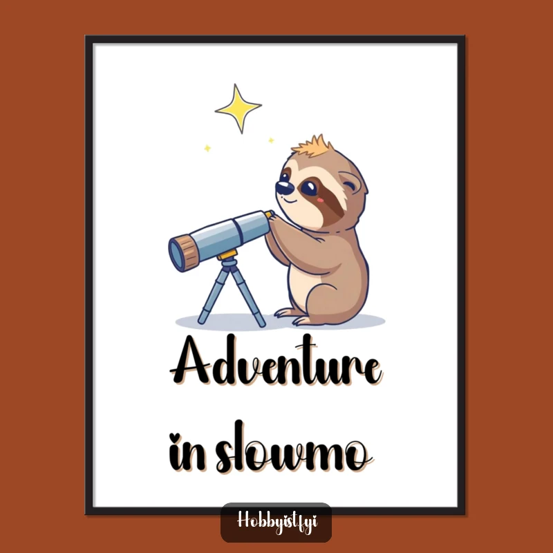 Funny Sloth Telescope Star Digital Print: Hilarious Space Decor