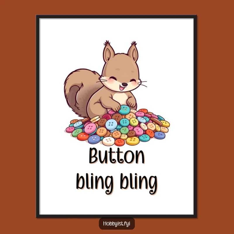 Funny Squirrel Button Sorting Digital Art Print: Hilarious Decor for a Whimsical and Joyful Space