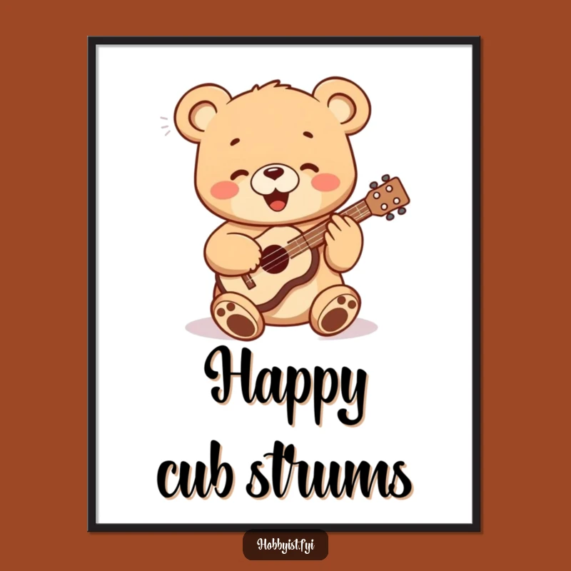 Funny Bear Cub Ukulele Digital Art - Instant Download for Playful Decor
