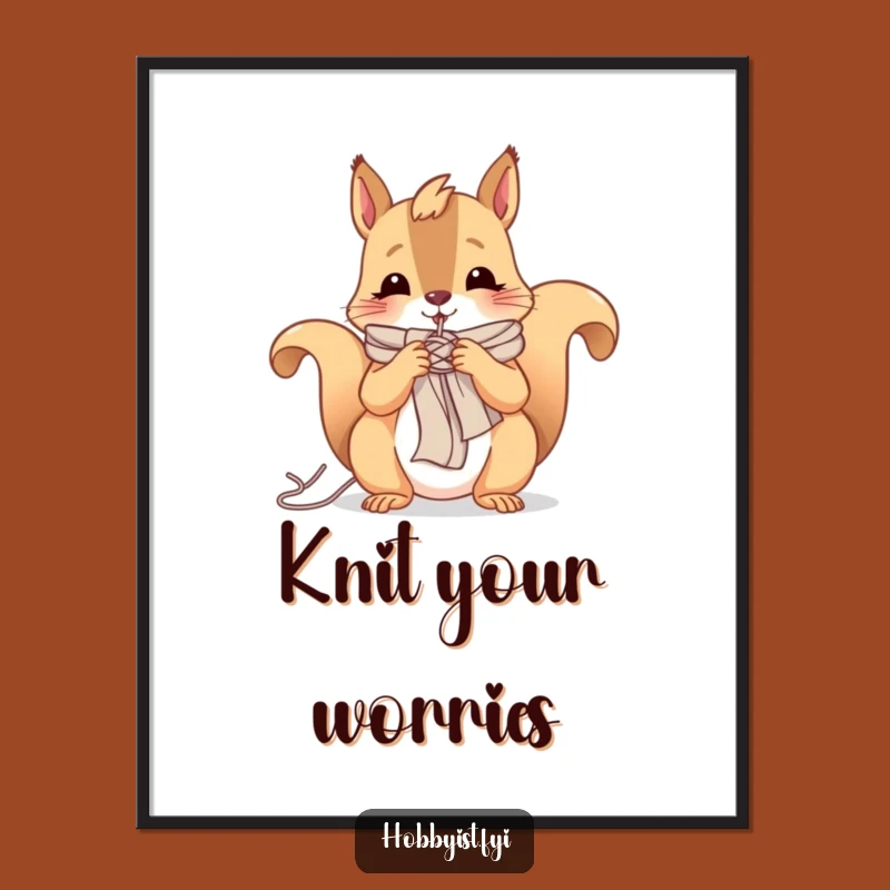 Funny Squirrel Knitting Digital Art: Cheerful Critter Download, Instant Funny Gift
