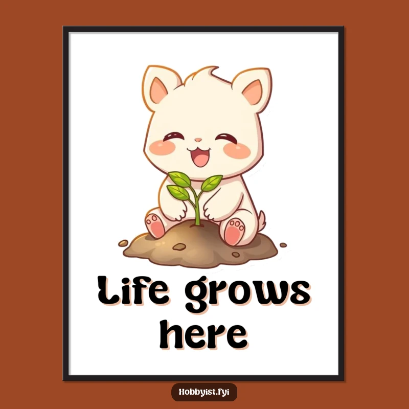 Funny Planting Art Print: Joyful Creature's Glowing Sapling, Instant Downloadable Gift