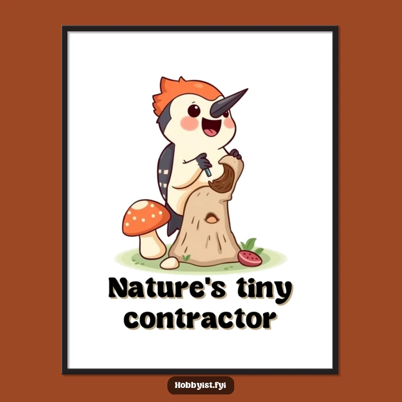 Funny Woodpecker Mushroom Digital Art - Hilarious Downloadable Print for Nature Lovers