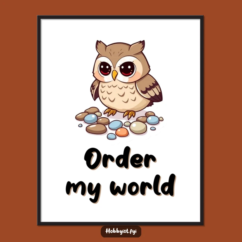 Funny Curious Owl Pebble Digital Print - Whimsical Art for Collectors