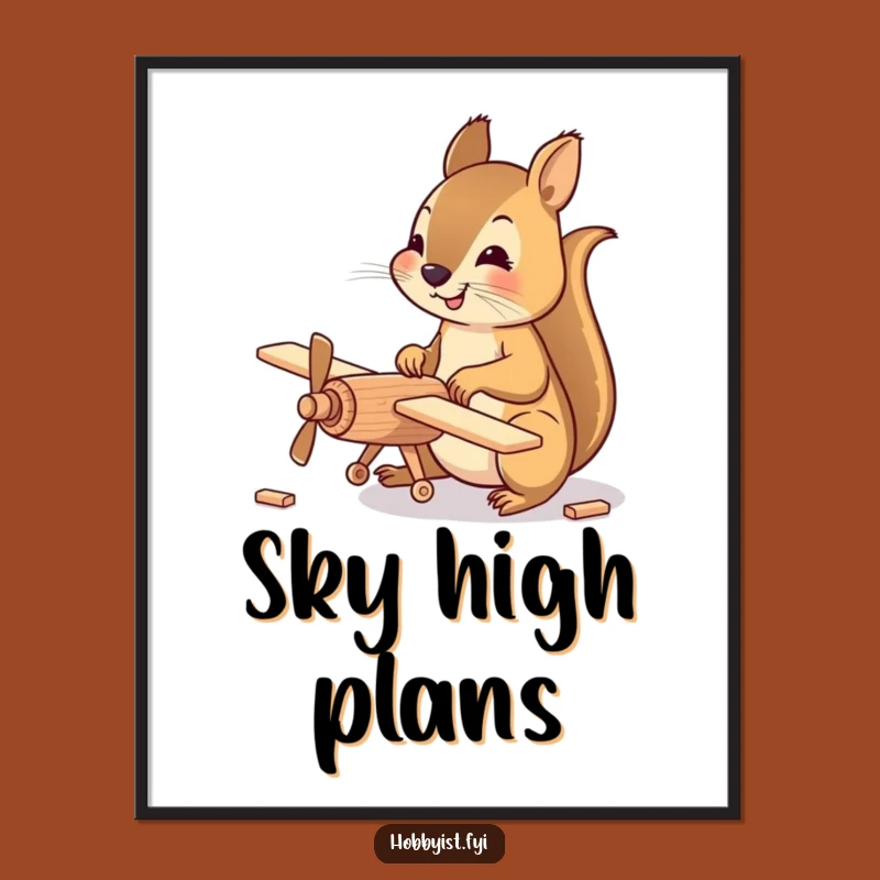 Funny Squirrel Pilot Digital Print: Happy Squirrel's Model Plane Art, Gift