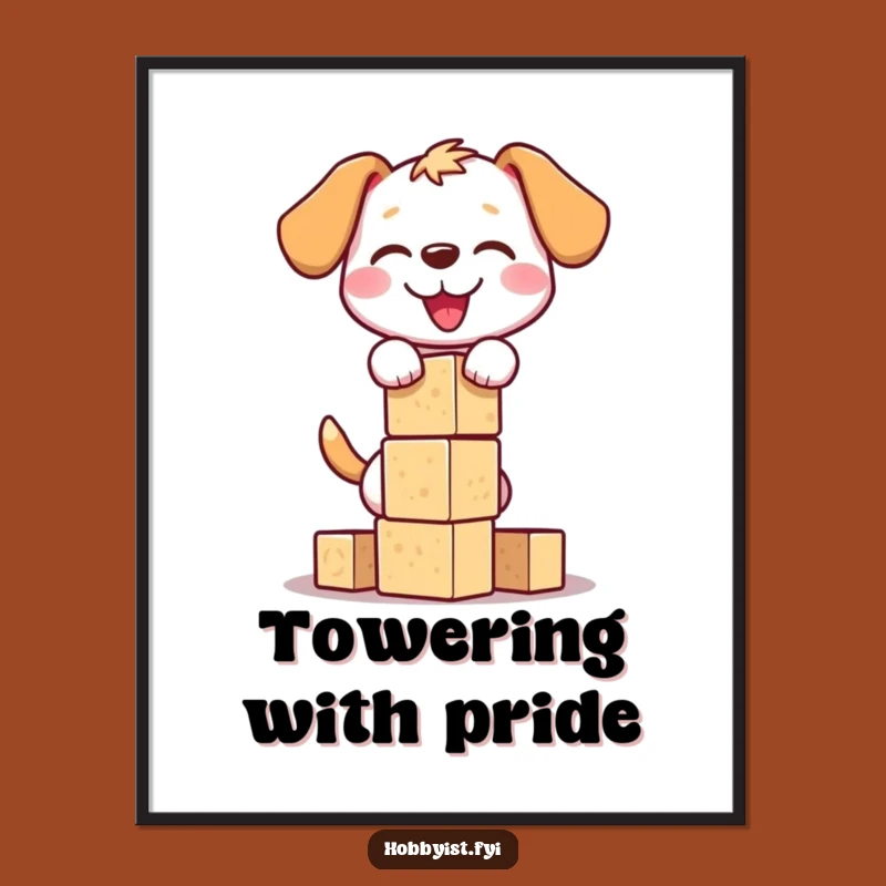 Funny Dog Block Tower Digital Art: Instant Playful Pup Download, Perfect Funny Gift