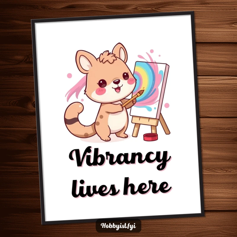 Funny Artist Animal Digital Art: A vibrant illustration of an animal character painting a swirling picture, perfect for humorous wall decor.