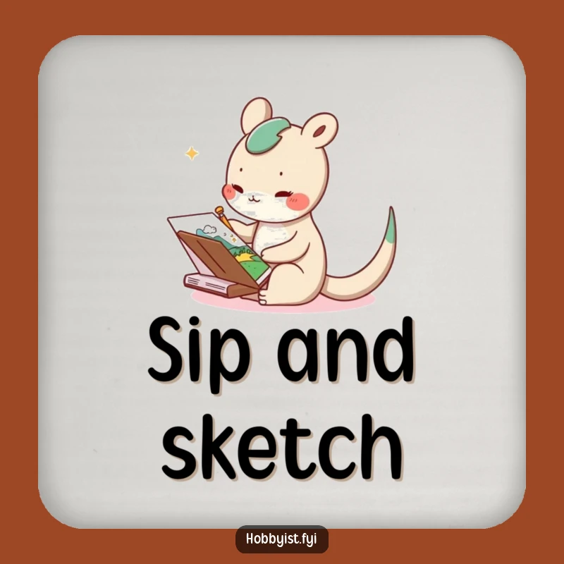 Funny Art Coaster: Delighted Creature Sketching Whimsical Design, Protects Surfaces Gift
