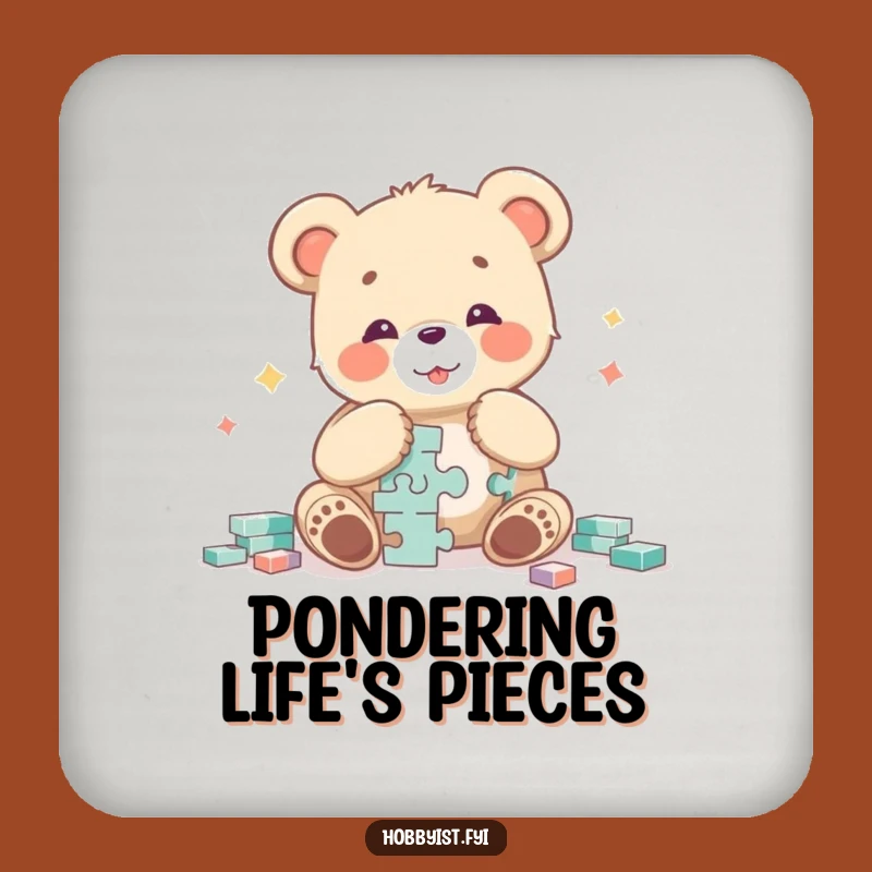 Funny Bear Cub Puzzle Master Coaster Set - Protect Surfaces Character Fun