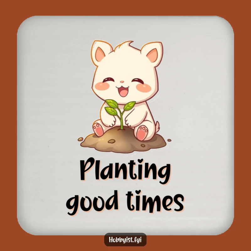 Funny Nature Coaster: Joyful Creature Plants Glowing Sapling, Protects Surfaces Gift
