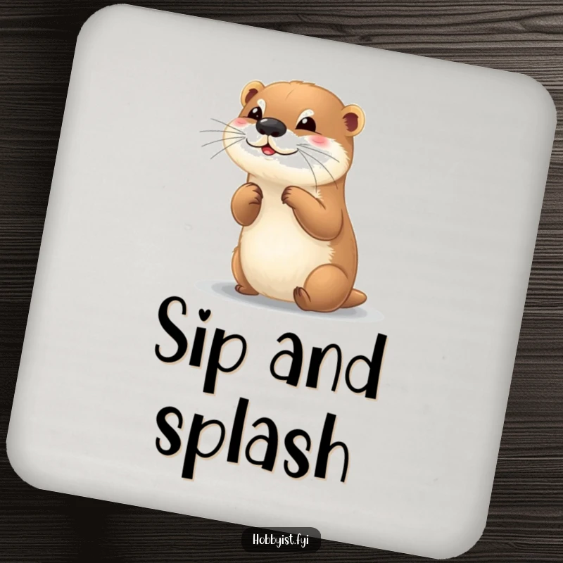 Funny drink coaster with a playful otter painting a small, colorful picture, adding artistic charm.
